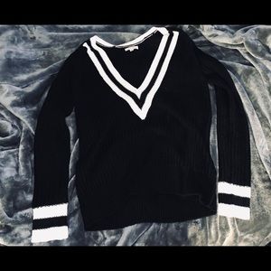 Black/White Waffle College V-neck Sweater